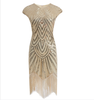 Womens 1920s Vintage Flapper Party Dress V-Neck Sleeve Sequin Fringe Midi Dresses