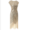 Womens 1920s Vintage Flapper Party Dress V-Neck Sleeve Sequin Fringe Midi Dresses