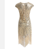 Womens 1920s Vintage Flapper Party Dress V-Neck Sleeve Sequin Fringe Midi Dresses