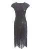 Womens 1920s Vintage Flapper Party Dress V-Neck Sleeve Sequin Fringe Midi Dresses