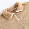 Women Sweatshirt Faux Fur Convertible Collar Solid Color Zipper Loose Long Sleeve