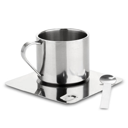 Stainless Steel Coffee Tea Cup with Saucer Spoon Double Wall Hot and Cold Drinks Thermal Mugs