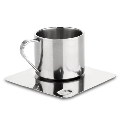 Stainless Steel Coffee Tea Cup with Saucer Spoon Double Wall Hot and Cold Drinks Thermal Mugs