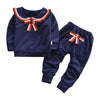 Flounce Bowknot Girl Two-piece Suit Long Sleeve Cotton Children Garment