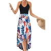 Women Sexy Strapped Backless Patchwork Floral Print Maxi Dress