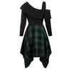 Plaid Skew Neck Flounce Asymmetrical Dress