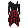 Plaid Skew Neck Flounce Asymmetrical Dress