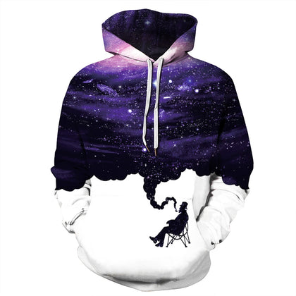 Men Pullover Hoodie Fashionable Printed Pattern Long Sleeve with 2 Pockets