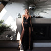 Sequin Fringed Party Women Sexy Slit Dating Perspective Halter Evening Long Dress