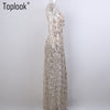 Sequin Fringed Party Women Sexy Slit Dating Perspective Halter Evening Long Dress