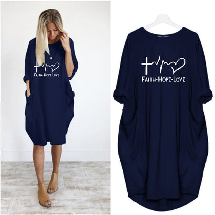 Round Neck Simple Fashion Women Loose Ladies Plus Size Dress