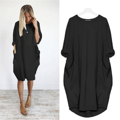 Round Neck Simple Fashion Women Loose Ladies Plus Size Dress