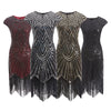 Womens 1920s Vintage Flapper Party Dress V-Neck Sleeve Sequin Fringe Midi Dresses