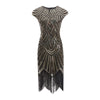 Womens 1920s Vintage Flapper Party Dress V-Neck Sleeve Sequin Fringe Midi Dresses