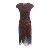 Womens 1920s Vintage Flapper Party Dress V-Neck Sleeve Sequin Fringe Midi Dresses