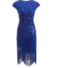 Womens 1920s Vintage Flapper Party Dress V-Neck Sleeve Sequin Fringe Midi Dresses